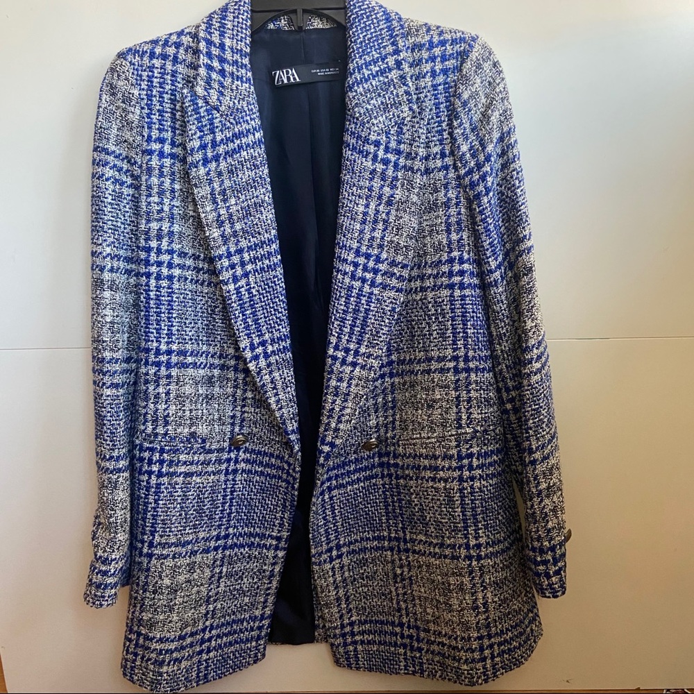 Zara Blue Tweed Coat XS- LIKE NEW